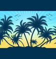 tropical palm trees with birds rays and sunset vector image