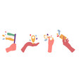 hands holding traveling items flag sunglasses vector image vector image