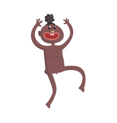 Funny naked black skinned man aborigine dancing Vector Image