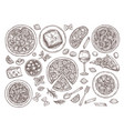 pizza and pasta italian food doodle variety vector image vector image