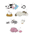 sleeping farm animals cute cartoon horse cow vector image
