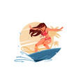 attractive young girl silhouette surfing vector image