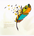 pen multicolored feather with flying birds vector image vector image