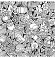 cartoon cute doodles hand drawn happy thanksgiving vector image