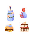 set of festive birthday cakes with candles vector image