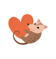 cute opossum holding big red heart adorable wild vector image vector image