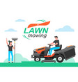 man driving a tractor lawn mower in garden vector image