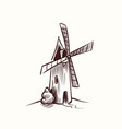 mill sketch village old rural windmill vector image