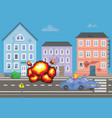 city with long road along houses destroyed vector image