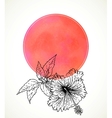 card with hibiscus on pink watercolor vector image