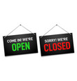 black open and closed sign dark shop door vector image vector image