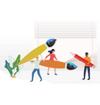 people standing and holding big paint brushes vector image