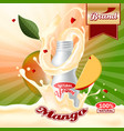 mango yogurt ads splashing scene with package vector image
