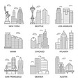 usa cities sign contour linear icon set vector image
