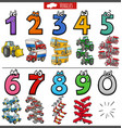 educational numbers set with cartoon transport vector image