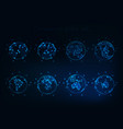 set glowing low polygonal globes shows planet vector image