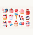 set of blue red and white desserts vector image vector image
