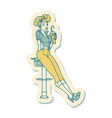 tattoo style sticker a pinup girl drinking vector image vector image