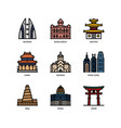 asian cities and counties landmarks icons set 2 vector image