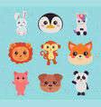 Set cute animals with party hat celebration Vector Image