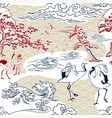 cranes japanese pines pattern traditional vector image