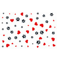 paw print and heart pattern background vector image