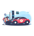 red electric car charging at the charger station vector image vector image