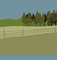 edge of the village fence trees hills vector image vector image