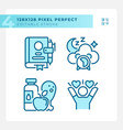 pixel perfect blue meditation line icons set vector image vector image