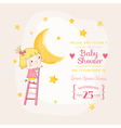 baby girl climbing on a moon - shower card vector image