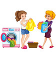 Two women doing laundry Royalty Free Vector Image