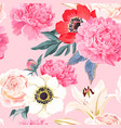 seamless pattern with lilies and roses vector image