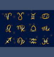 set of golden zodiac signs on a dark background vector image