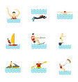 water activities icons set flat style vector image
