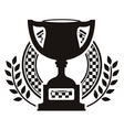monochrome trophy cup and dish with olive branch vector image