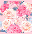 seamless pattern with peonies and roses vector image