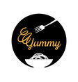 yummy noodle logo with fork vector image