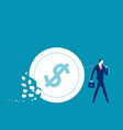 money coin pulled by the business person broke vector image