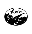 duck hunter aiming shooting ducks mountains oval vector image vector image