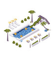 isometric pool scene with palm trees water slide vector image