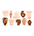 ancient broken vases roman and greek columns set vector image