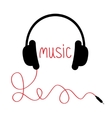 black headphones with cord and red word music vector image vector image