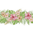 seamless border of watercolor tropical flowers vector image