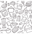 cooking utensils doodle seamless pattern vector image