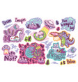 set of stickers patches with cute unicorn vector image vector image
