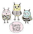 set of funny owls doodle birds vector image
