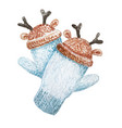 watercolor pair blue knitted mittens vector image