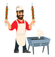 arabi chef with kebab hands emblem avatar vector image vector image