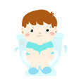 cute boy sitting toilet seat with diarrhea cartoon vector image