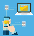 file transfer hand holding smartphone with folder vector image